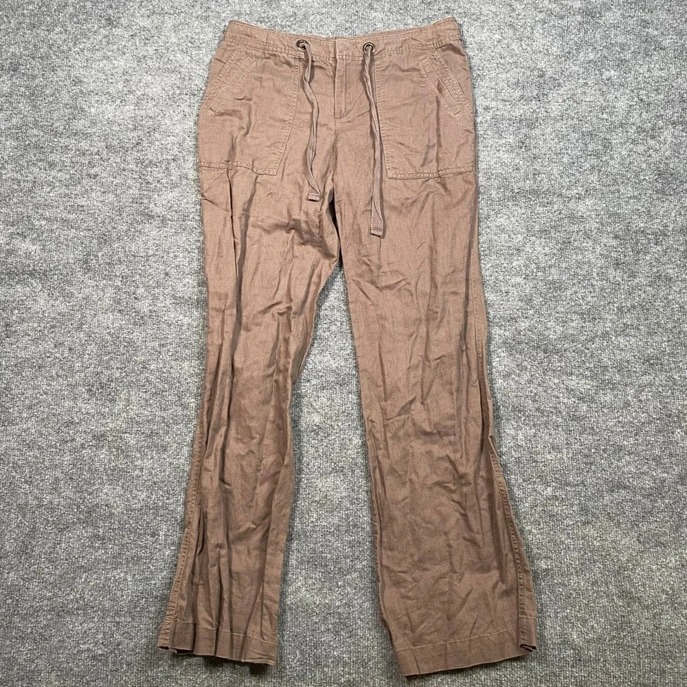 Banana Republic Martin Fit Linen Cotton Drawstring Pants Brown Womens 6